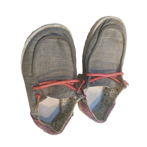 Hey Dude Wendy Girl's Youth Slip-Ons, Linen Grey/Pink Funk Grey US Y2-L3 - Picture 8 of 9